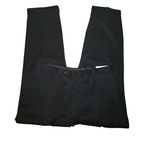 Austin Reed Super 100's Black Worsted Wool Cuffed Leg Pleated Front Slacks Sz 38 - Picture 2 of 10